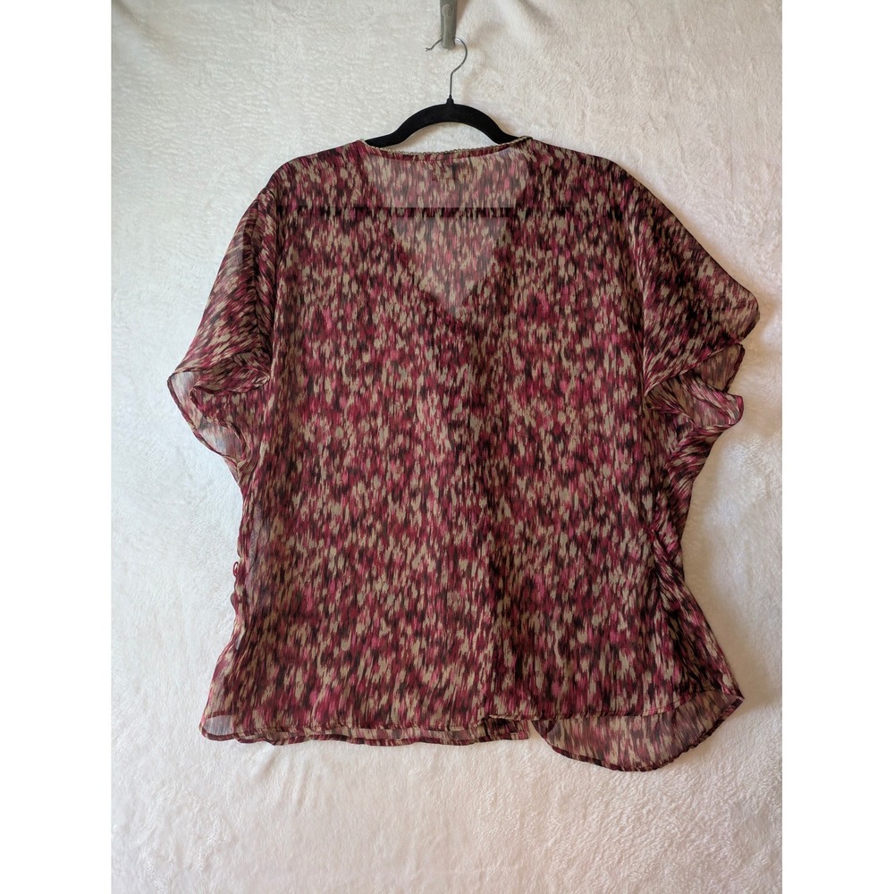 Converse One Star Women Medium Burgundy Abstract Ikat Sheer Chiffon Blouse Top - Picture 8 of 8